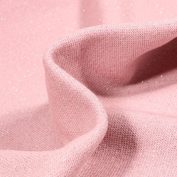Tissu Bord côte uni pailleté Rose blush - Par 10 cm