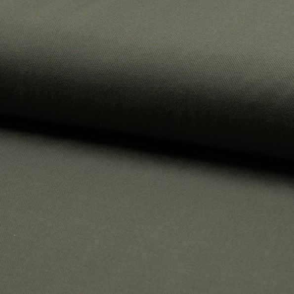 Coupon Tissu Jersey Piqué de coton spécial Polo Vert kaki - Coupon de 10 cm