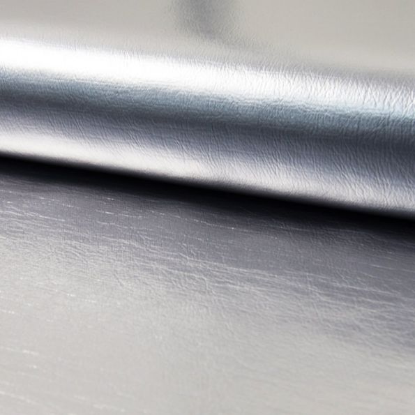 Tissu Simili Cuir effet Aluminium Argent - Par 10 cm