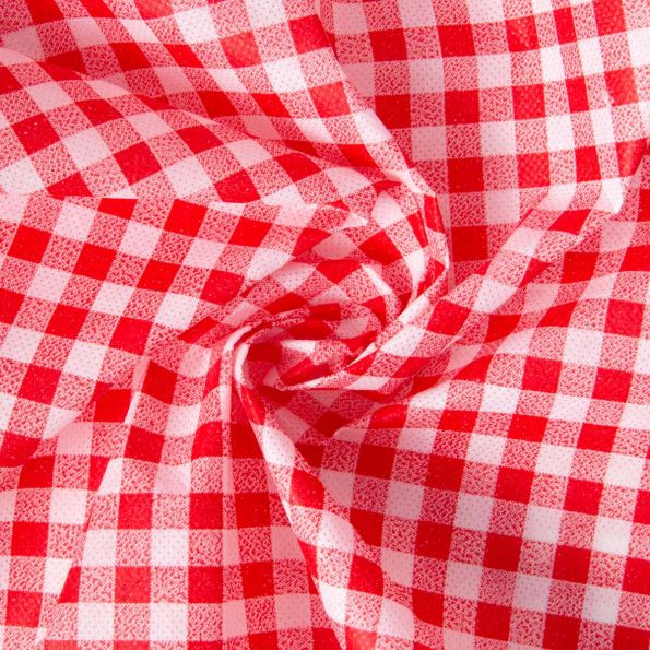Tissu Fiesta Non tissé déperlant uni vichy Rouge sur fond Blanc - Par 10 cm