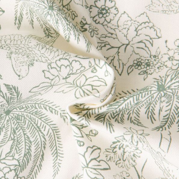 Tissu Toile de Jouy Palme Cactus sur fond Naturel - Par 10 cm
