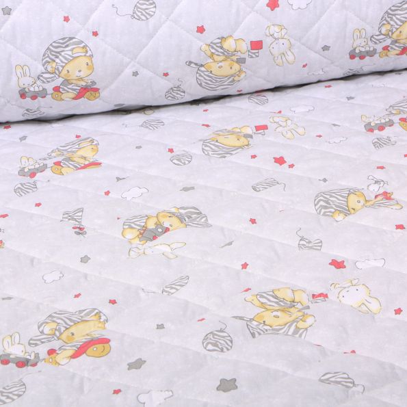 Tissu Matelassé Gris Lapins Beiges et gris - Par 10 cm