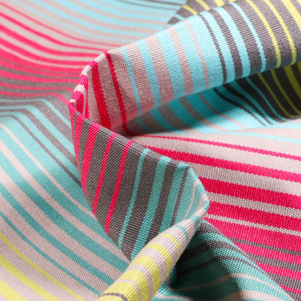 Tissu Toile extérieure Dralon Grande largeur Rayures Bandol sur fond Bleu turquoise - Par 10 cm