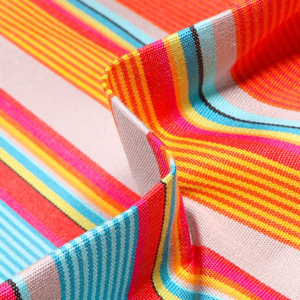 Tissu Toile extérieure Dralon Grande largeur Rayures Barcares sur fond Orange - Par 10 cm