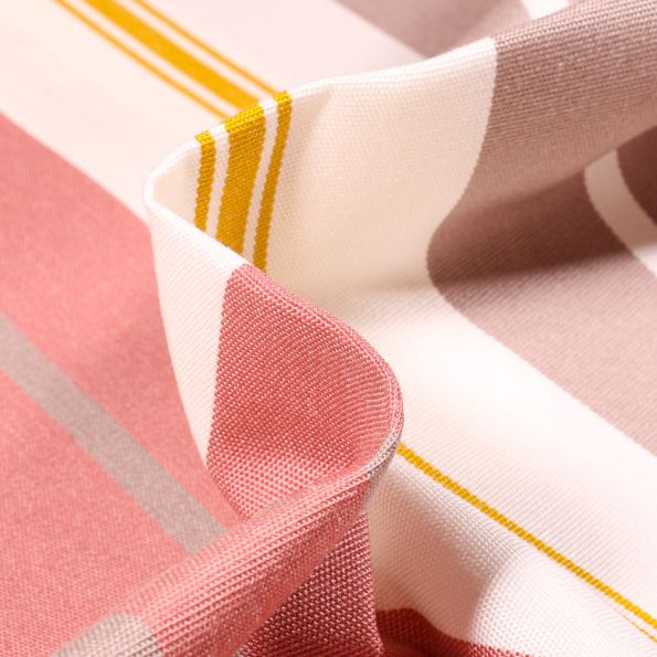 Tissu Toile extérieure Dralon Grande largeur Rayures Bonifacio sur fond Rose - Par 10 cm