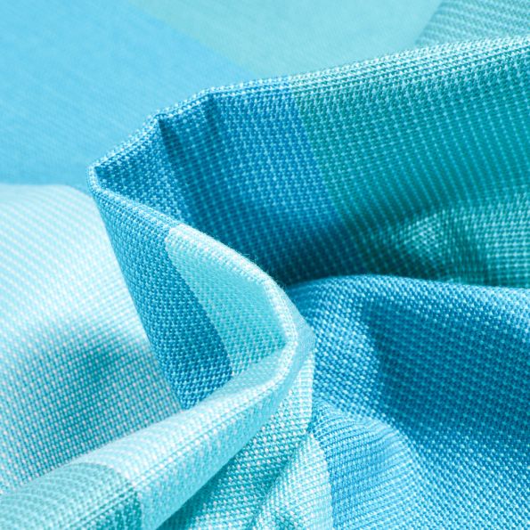 Tissu Toile extérieure Dralon Grande largeur Rayures Boston sur fond Bleu turquoise - Par 10 cm