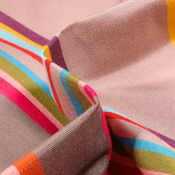 Tissu toile extérieure Dralon Grande largeur Rayures India sur fond Taupe - Par 10 cm