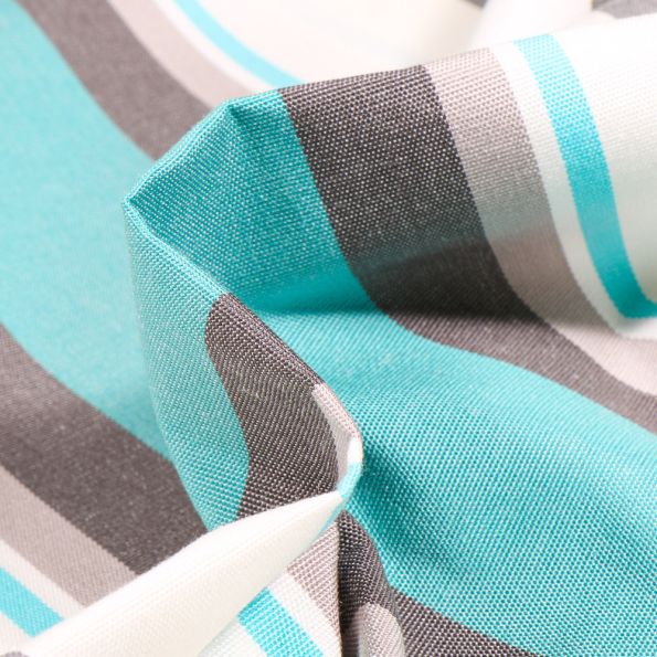 Tissu Toile extérieure Dralon Grande largeur Rayures Italia sur fond Bleu lagon - Par 10 cm