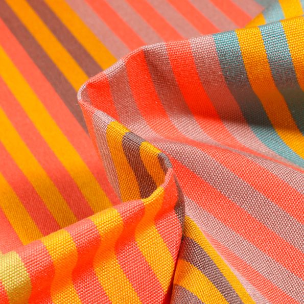 Tissu Toile extérieure Dralon Grande largeur Rayures Rosas sur fond Corail - Par 10 cm