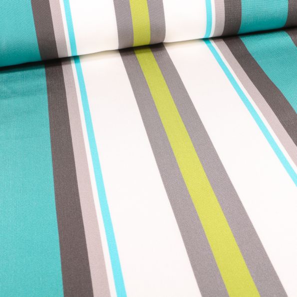 Tissu Toile Transat Playa Portofino sur fond Bleu turquoise - Par 10 cm