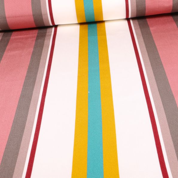 Tissu Toile Transat Playa Portofino sur fond Blanc - Par 10 cm