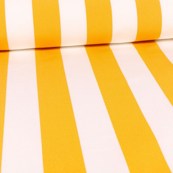 Tissu Toile Transat Rayures jaunes sur fond Blanc - Par 10 cm