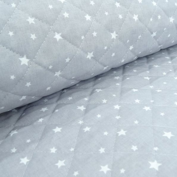Coupon Tissu Scarlett Matelassé Gris Etoiles blanches - Coupon de 100 cm