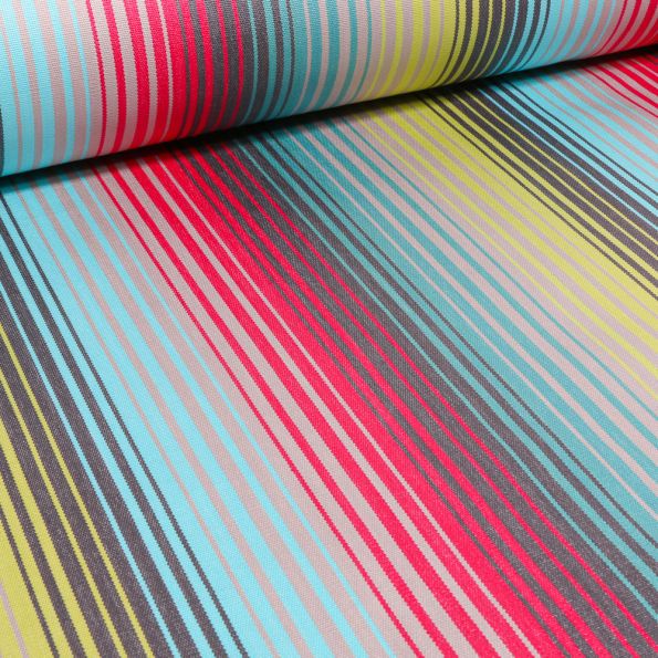 Tissu Toile enduite extérieure Dralon Bandol sur fond Bleu turquoise - Par 10 cm