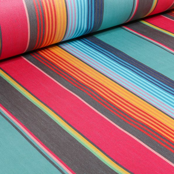 Tissu Toile enduite extérieure Dralon Sydney sur fond Bleu turquoise - Par 10 cm