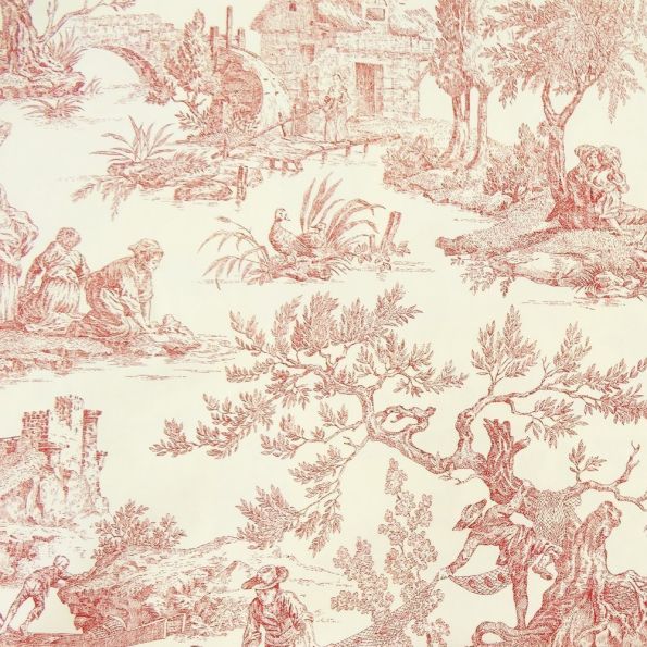 Coupon Tissu Toile de Jouy Rouge en 280 cm de largeur - Coupon de 40 cm