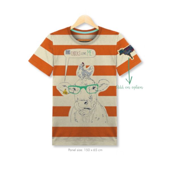 Tissu Jersey Coton Panneau pour T-shirt The Chicks love me sur fond Beige