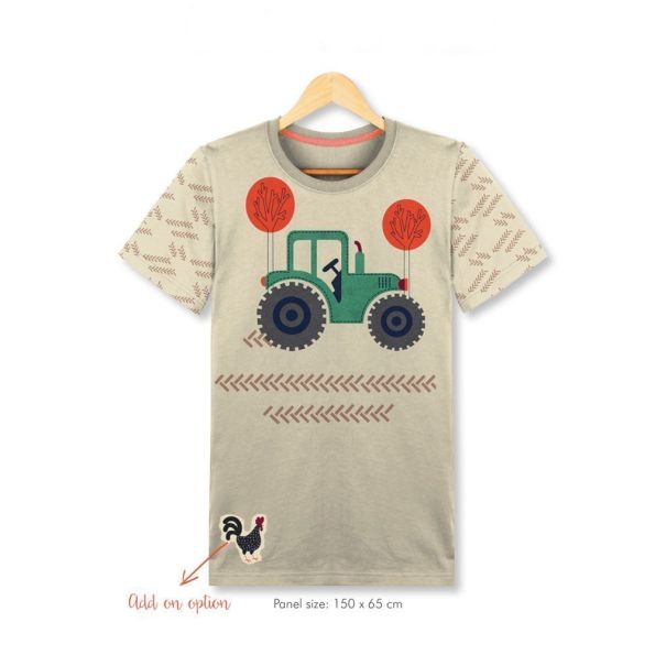 Tissu Jersey Coton Panneau pour T-shirt Farm sur fond Ecru