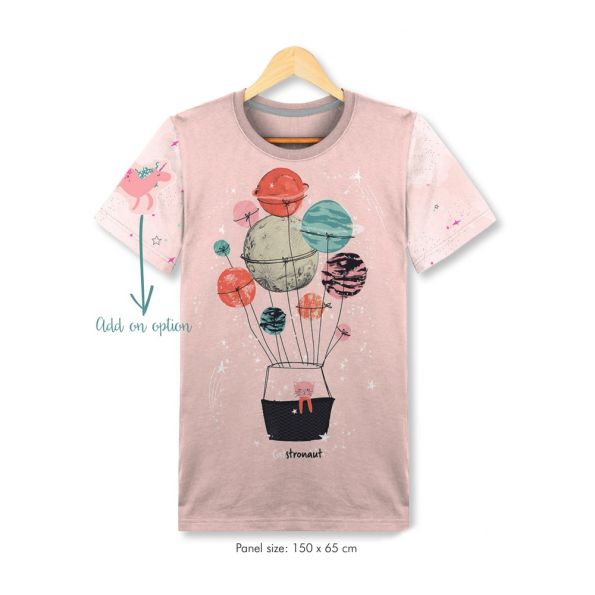 Tissu Jersey Coton Panneau pour T-shirt Catstronaut sur fond Rose clair