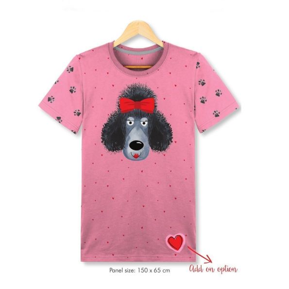 Tissu Jersey Coton Panneau pour T-shirt Pretty dog sur fond Rose