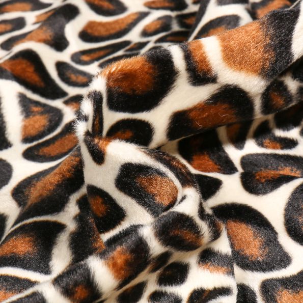 Tissu Velours Peau de bête Giraphe sur fond Blanc cassé - Par 10 cm
