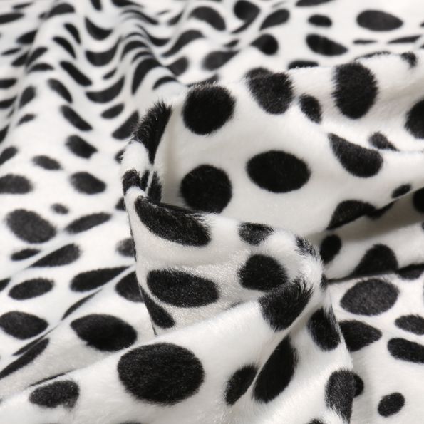 Tissu Velours Peau de bête Dalmatiens sur fond Blanc - Par 10 cm