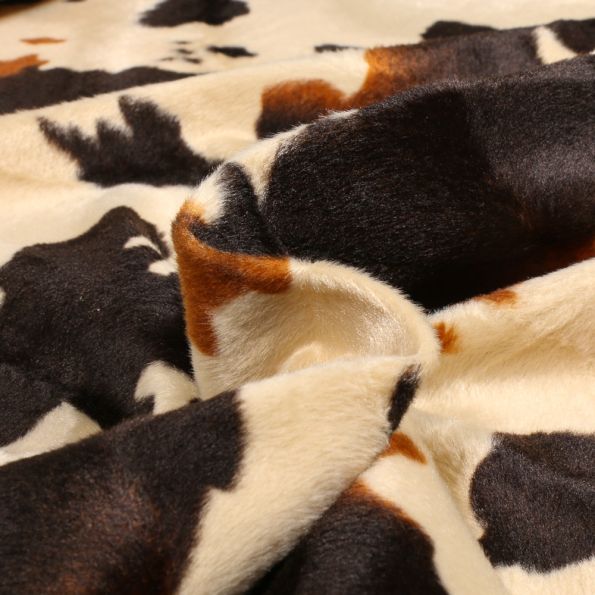 Tissu Velours Peau de bête Vache normande sur fond Beige - Par 10 cm