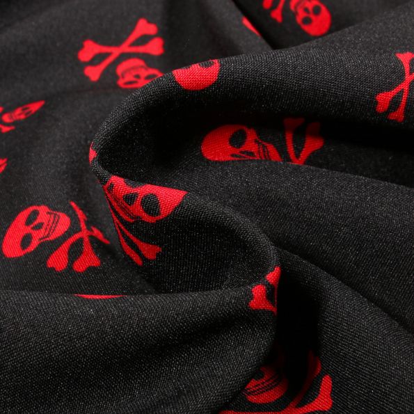 Tissu Burlington Tête de mort Red sur fond Noir - Par 10 cm