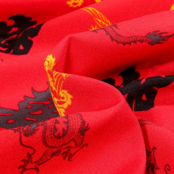 Tissu Burlington Dragon Khan sur fond Rouge - Par 10 cm