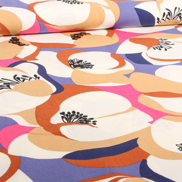 Tissu Viscose stretch Coqueli sur fond Lilas - Par 10 cm