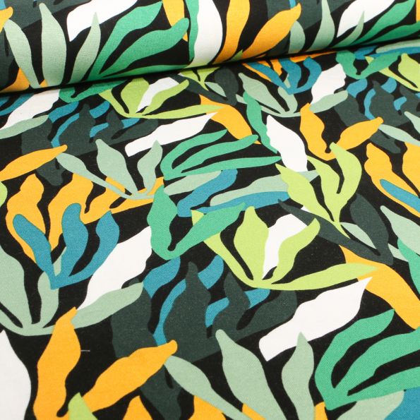 Tissu Jersey Viscose Algua vert sur fond Noir - Par 10 cm