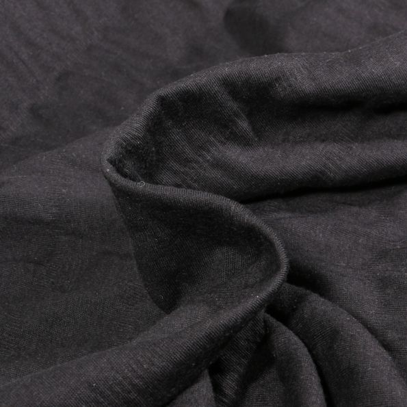 Tissu Jersey Coton smocké uni Noir - Par 10 cm