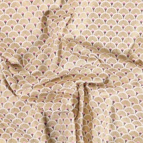 Tissu Coton Craftine Eventails Dorés - Par 10 cm