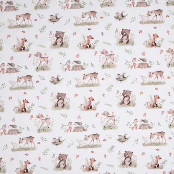 Tissu Popeline de Coton Éléa forêt enchantée sur fond Blanc - Par 10 cm