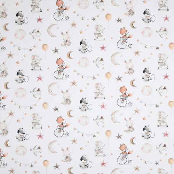 Tissu  Coton imprimé Animaux Circus sur fond Blanc - Par 10 cm