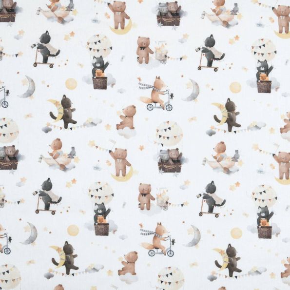 Tissu Coton imprimé Animaux de la forêt  Revio sur fond Blanc - Par 10 cm