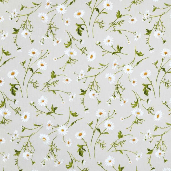 Tissu Toile Cretonne floral Oliya sur fond Beige clair - Par 10 cm
