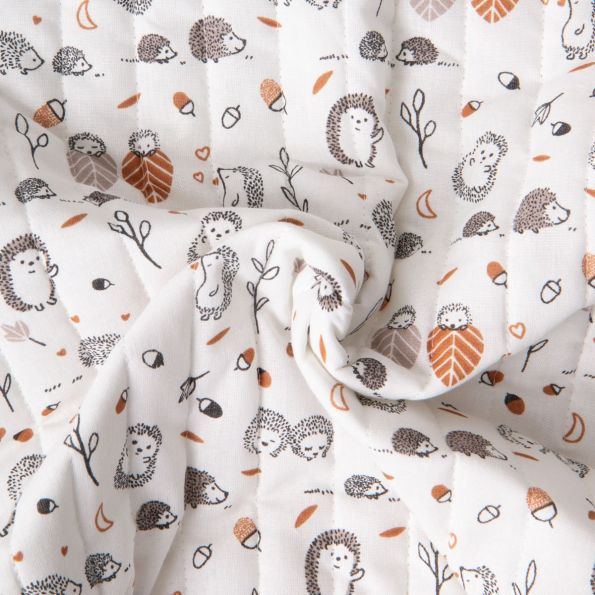 Coupon Tissu Coton Matelassé réversible Ray petits hérissons sur fond Blanc - Coupon de 30 cm