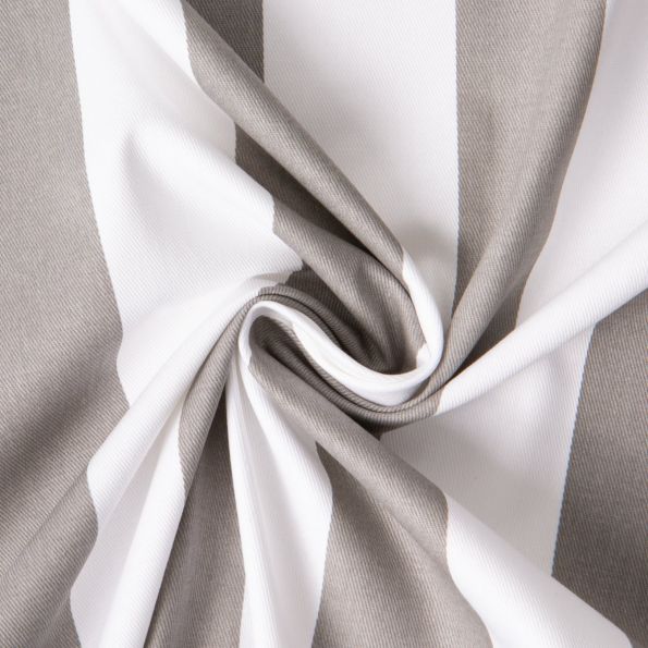 Tissu Coton Sergé d'ameublement Rayé Gris sur fond Blanc - Par 10 cm