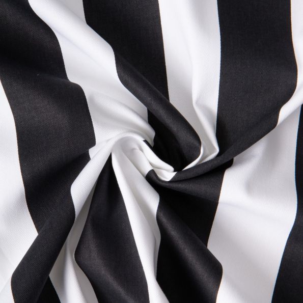 Tissu Sergé d'ameublement Rayé Vaucluse noir sur fond Blanc - Par 10 cm