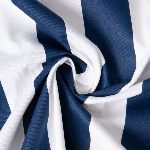 Tissu Sergé d'ameublement Rayé Vaucluse marine sur fond Blanc - Par 10 cm