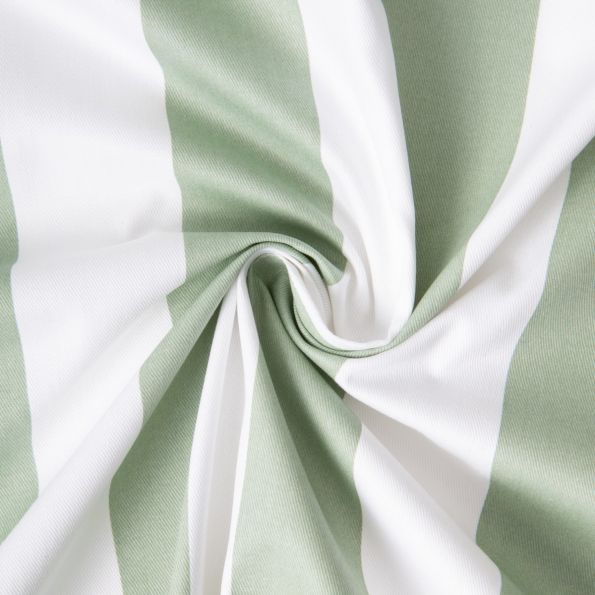Tissu Sergé d'ameublement Rayé Vaucluse vert amande sur fond Blanc - Par 10 cm