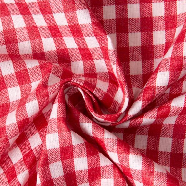 Tissu toile de Coton enduit Carreaux Rouge sur fond Blanc - Par 10 cm