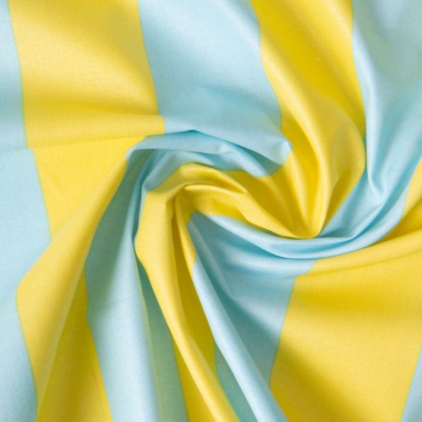Tissu Coton Enduit Rayures Bicolore acidulés jaune sur fond Vert menthe - Par 10 cm