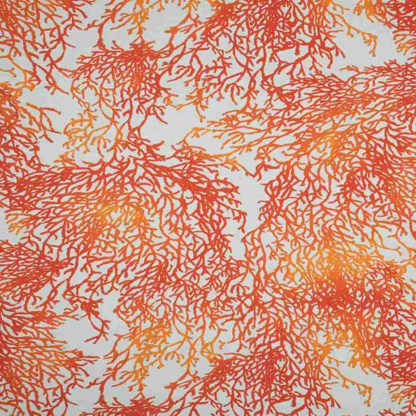 Tissus Toile Savoie orange Calédonie sur fond Blanc - Par 10 cm