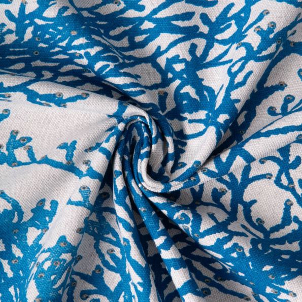 Tissu Toile de Coton Calédonie bleu roi sur fond Naturel - Par 10 cm