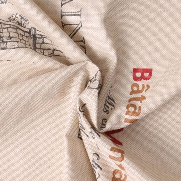 Tissu Toile Canvas Vinothèque appellations viticoles sur fond Beige - Par 10 cm