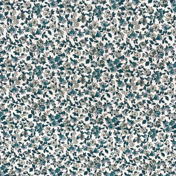 Coupon Tissu Coton imprimé Arty Léonie vert canard sur fond Blanc - Par coupon de 3 mètres