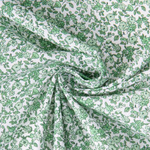 Tissu Coton imprimé Arty Léonie Vert sur fond Blanc - Par 10 cm