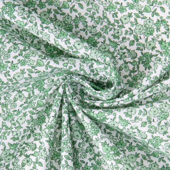 Coupon Tissu Coton imprimé Arty Léonie Vert sur fond Blanc - Par coupon de 3 mètres